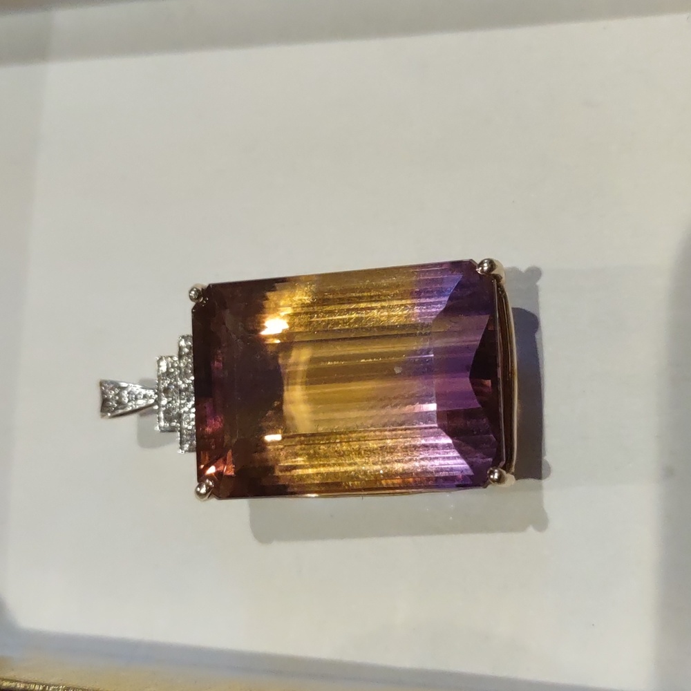 Ametrine Stone pendant amethyst, citrine stone, 14 kt yellow gold diamon…